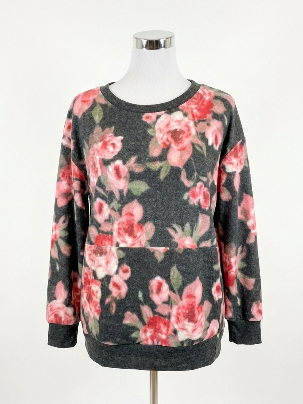 NEW HONEYME floral kangaroo pocket sweater in black